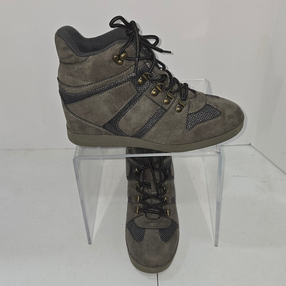 Shoedazzle Norma Gray Faux Suede Wedge Sneakers Womens 8.5 High Top Lace Up Boot